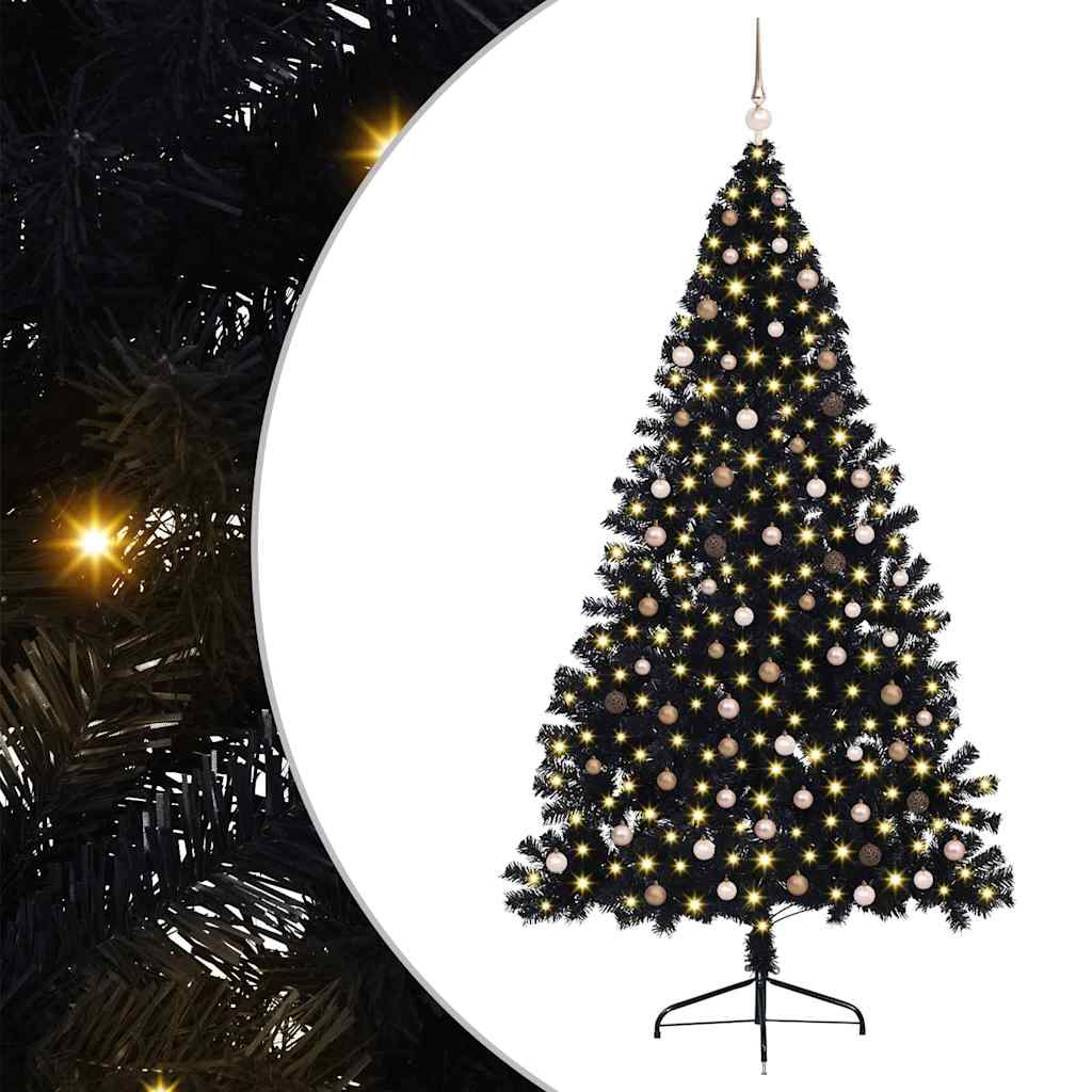 Albero di Natale artificiale con luci integrate Nero 240 cm PVC