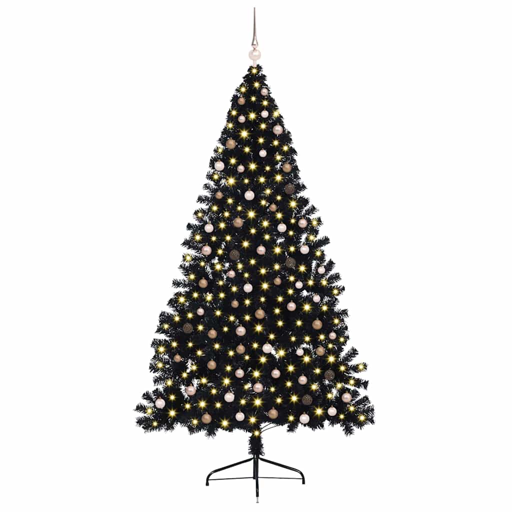 Albero di Natale artificiale con luci integrate Nero 240 cm PVC