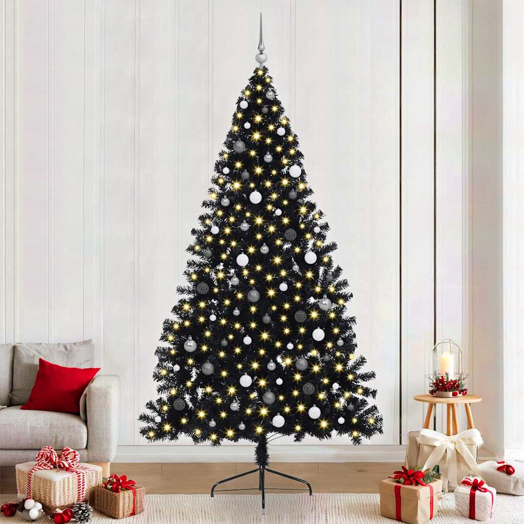 Albero di Natale artificiale con luci integrate Nero 240 cm PVC
