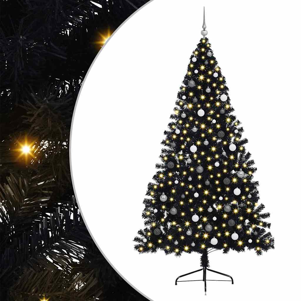 Albero di Natale artificiale con luci integrate Nero 240 cm PVC