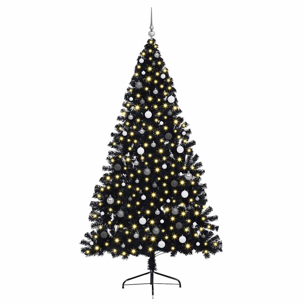 Albero di Natale artificiale con luci integrate Nero 240 cm PVC