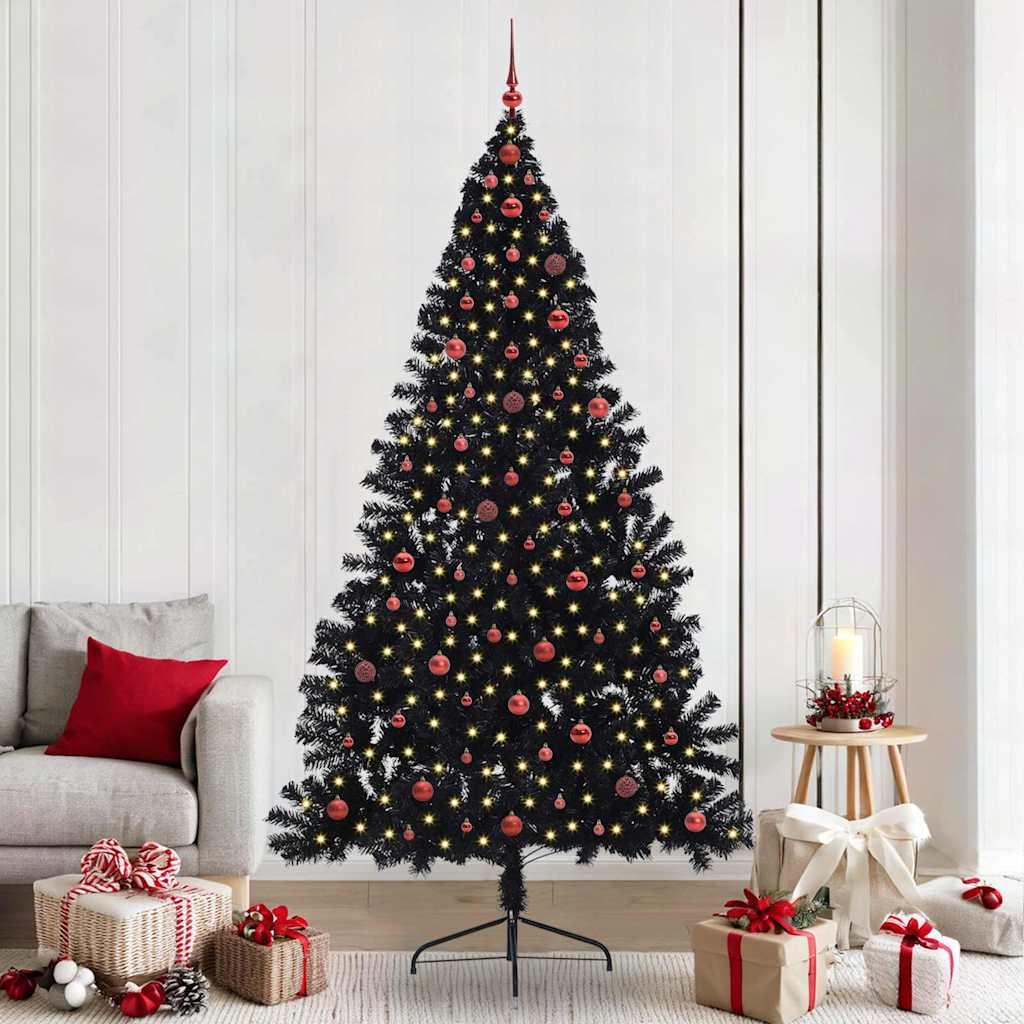 Albero di Natale artificiale con luci integrate Nero 240 cm PVC