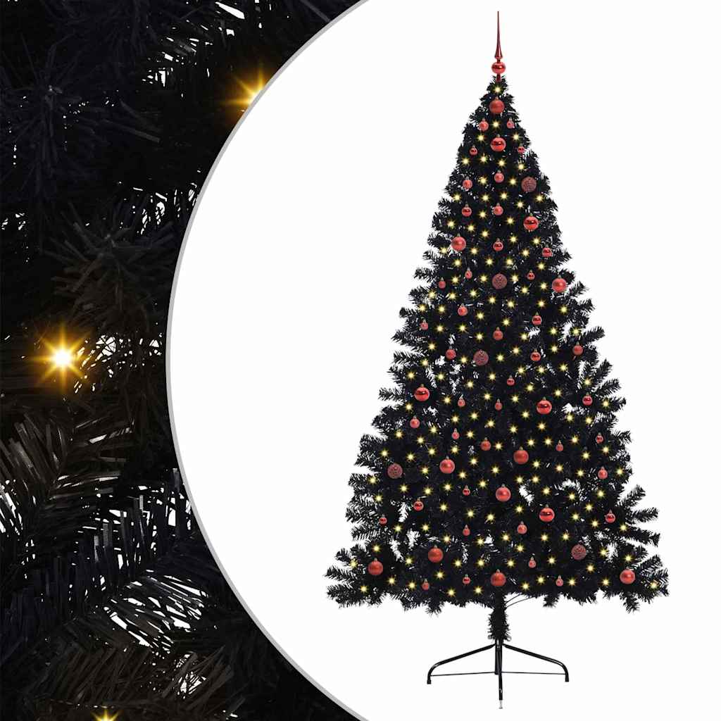 Albero di Natale artificiale con luci integrate Nero 240 cm PVC