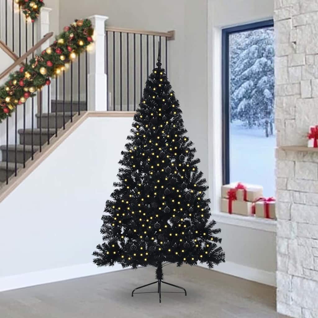 Albero di Natale artificiale con luci integrate Nero 240 cm PVC
