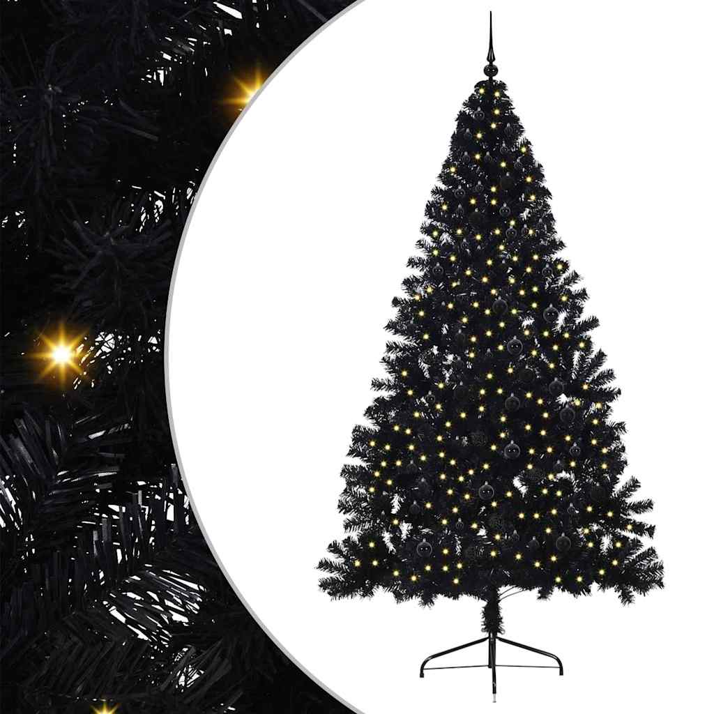 Albero di Natale artificiale con luci integrate Nero 240 cm PVC