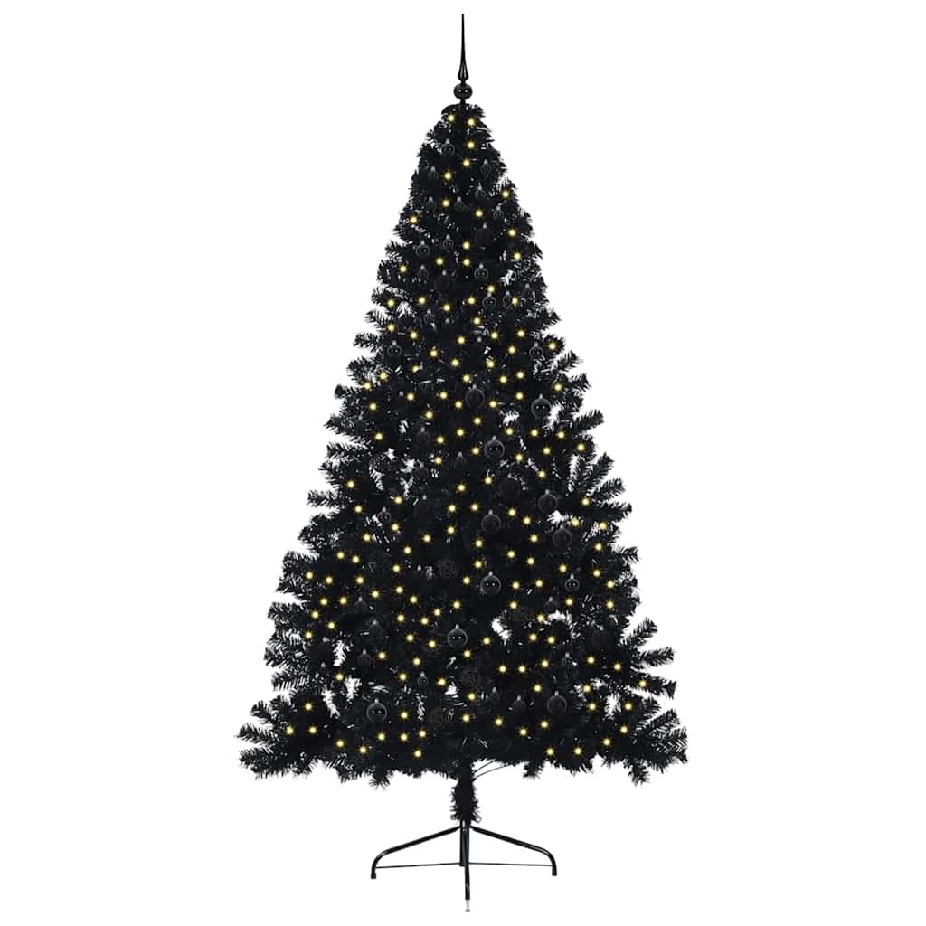 Albero di Natale artificiale con luci integrate Nero 240 cm PVC
