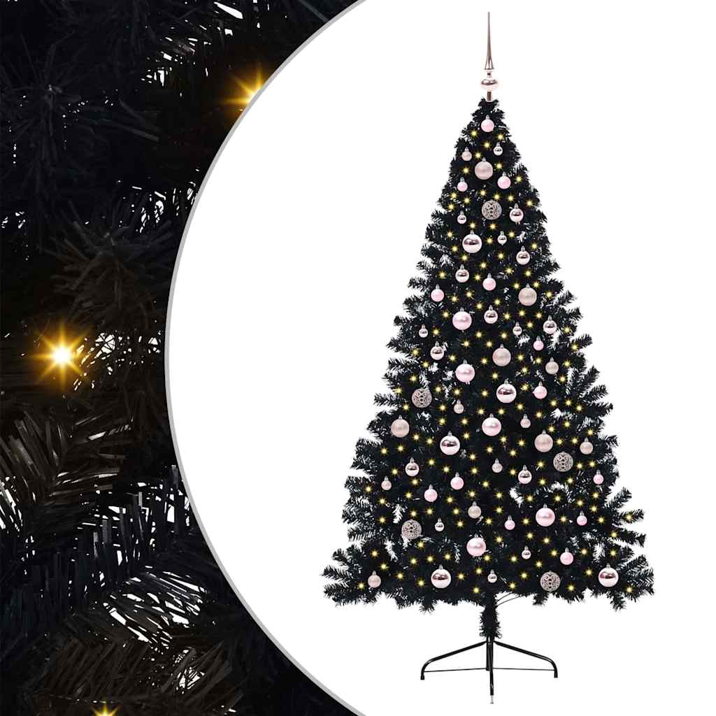 Albero di Natale artificiale con luci integrate Nero 240 cm PVC