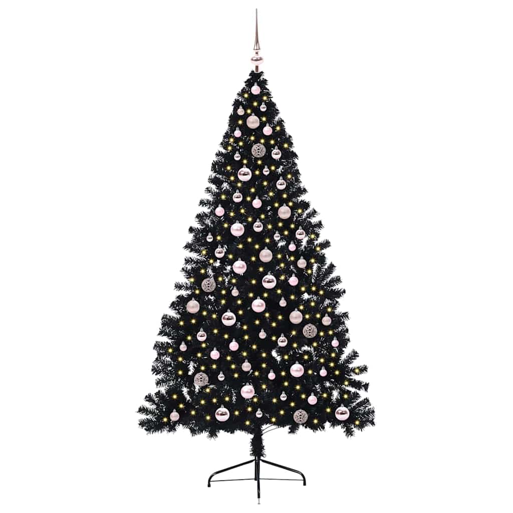 Albero di Natale artificiale con luci integrate Nero 240 cm PVC
