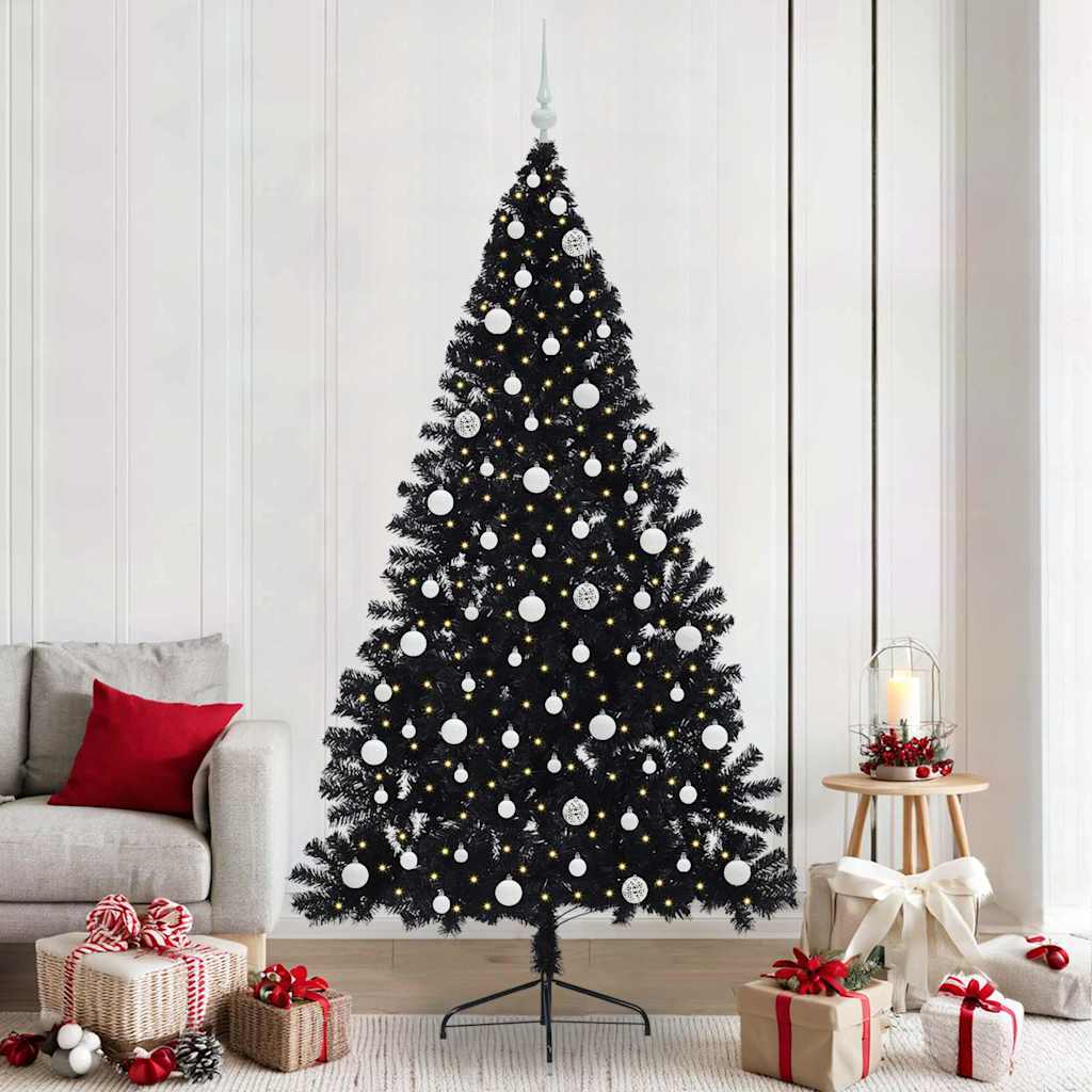 Albero di Natale artificiale con luci integrate Nero 240 cm PVC