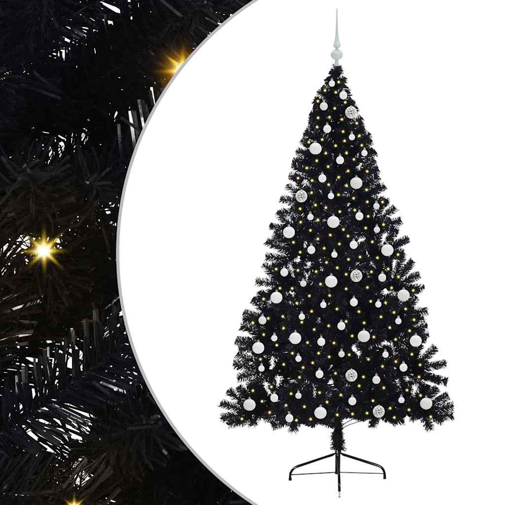 Albero di Natale artificiale con luci integrate Nero 240 cm PVC