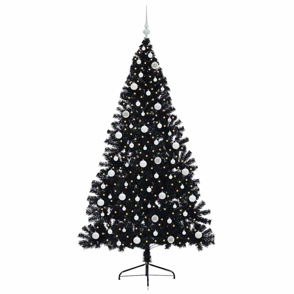 Albero di Natale artificiale con luci integrate Nero 240 cm PVC