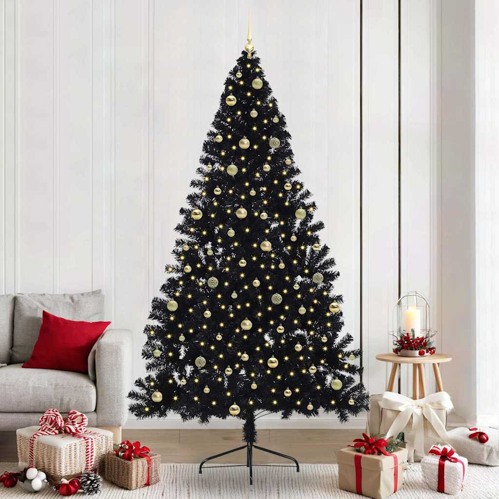 Albero di Natale artificiale con luci integrate Nero 240 cm PVC