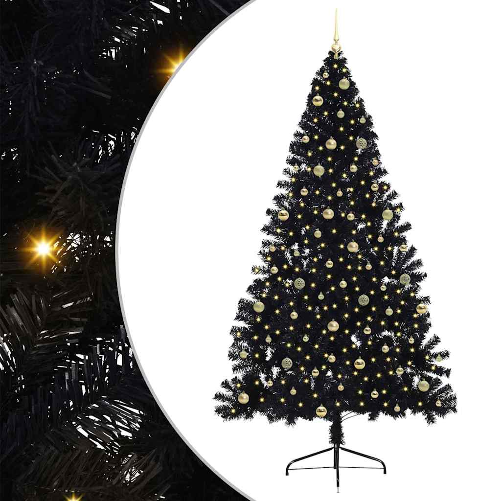 Albero di Natale artificiale con luci integrate Nero 240 cm PVC
