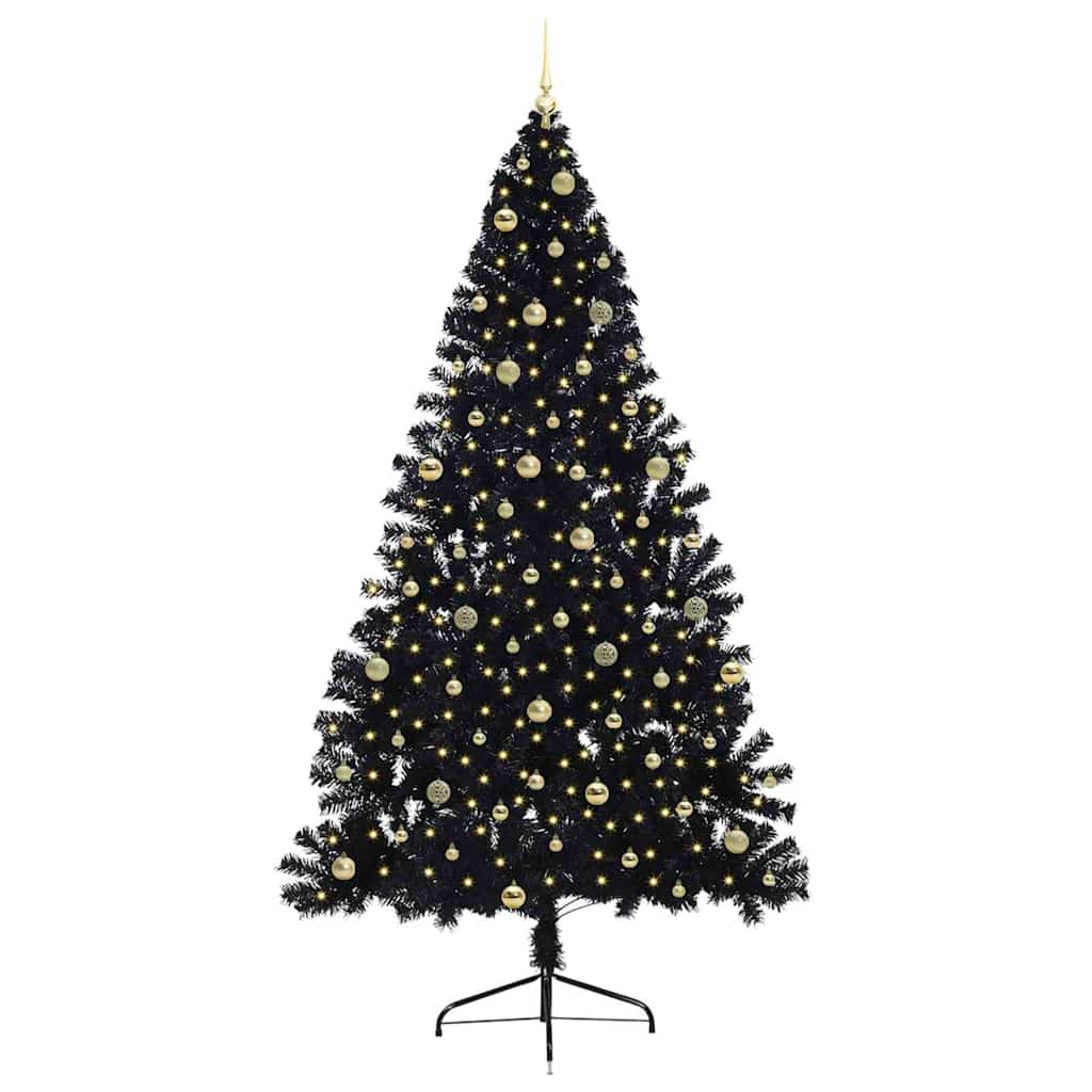 Albero di Natale artificiale con luci integrate Nero 240 cm PVC