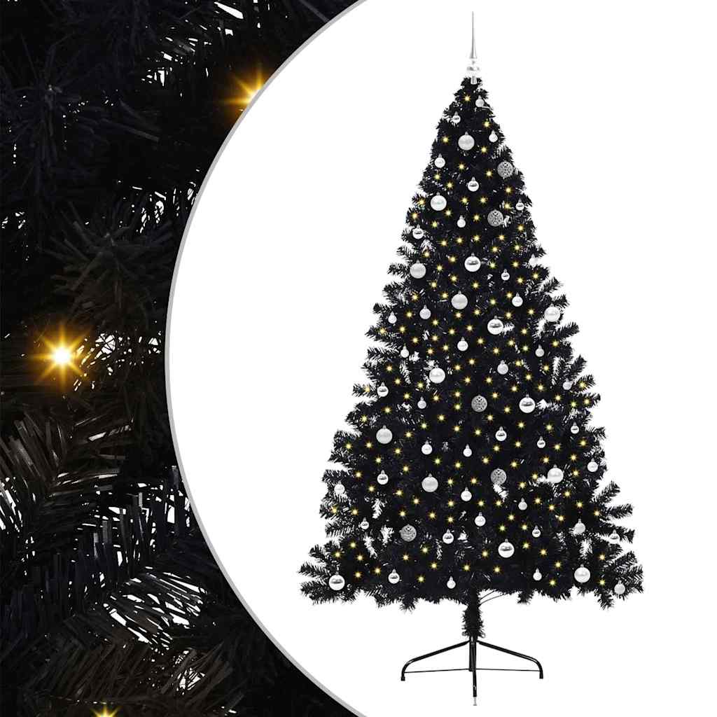 Albero di Natale artificiale con luci integrate Nero 240 cm PVC
