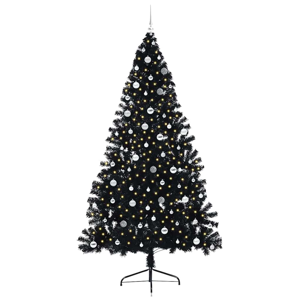 Albero di Natale artificiale con luci integrate Nero 240 cm PVC