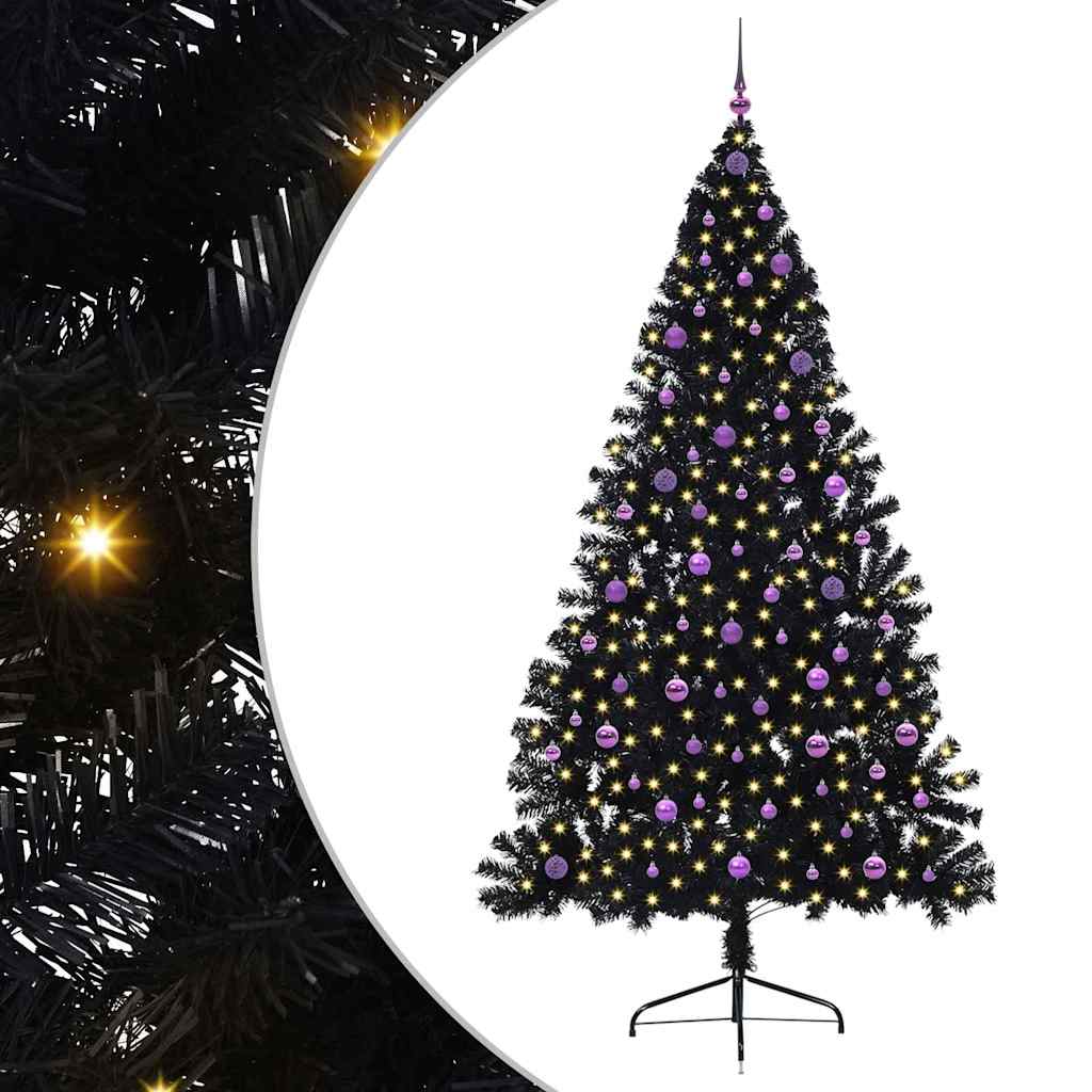 Albero di Natale artificiale con luci integrate Nero 240 cm PVC