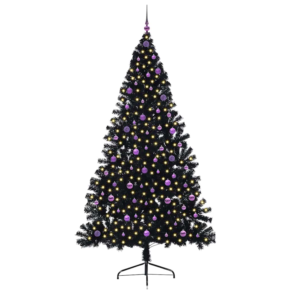 Albero di Natale artificiale con luci integrate Nero 240 cm PVC