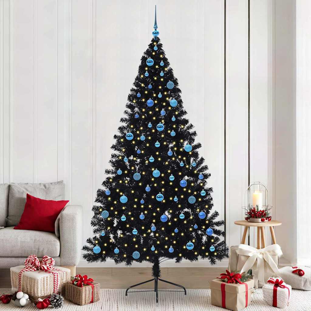 Albero di Natale artificiale con luci integrate Nero 240 cm PVC