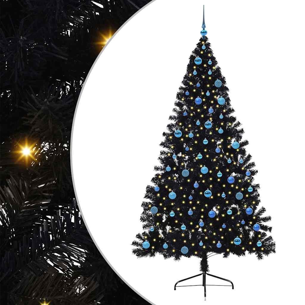 Albero di Natale artificiale con luci integrate Nero 240 cm PVC