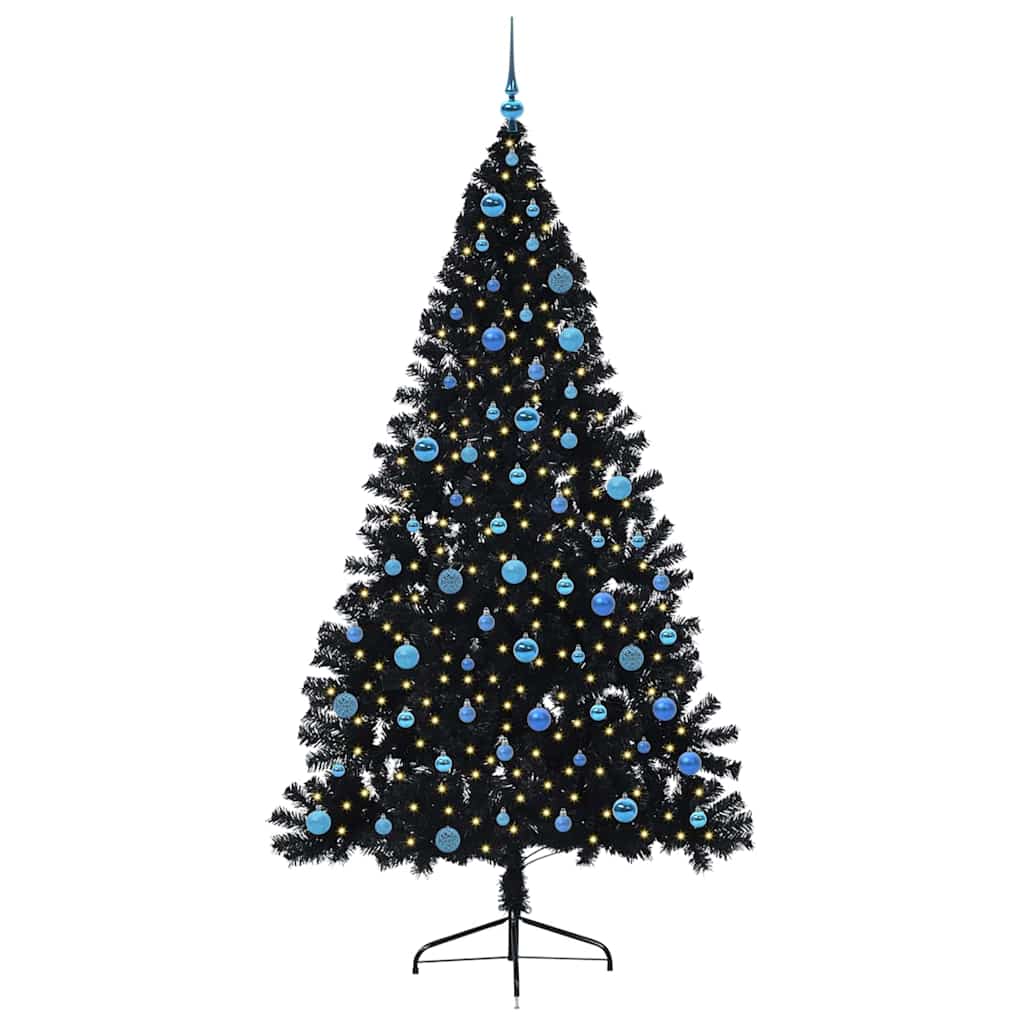 Albero di Natale artificiale con luci integrate Nero 240 cm PVC
