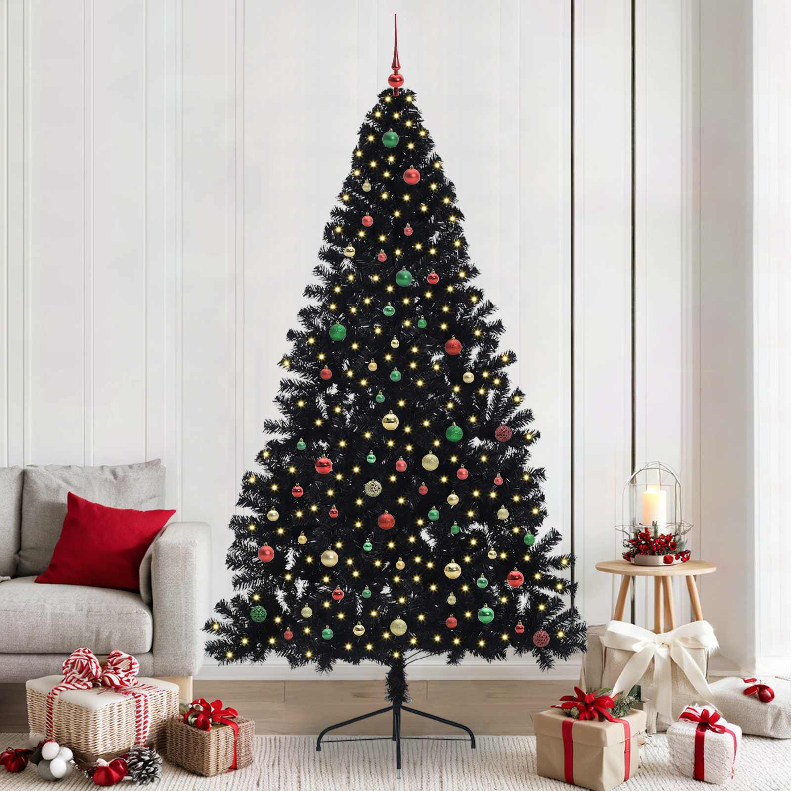 Albero di Natale artificiale con luci integrate Nero 240 cm PVC