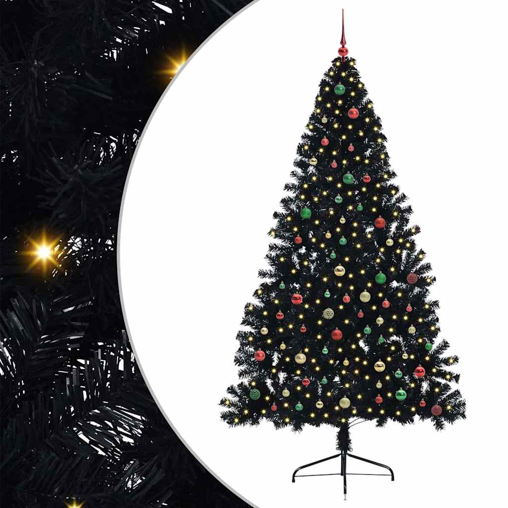 Albero di Natale artificiale con luci integrate Nero 240 cm PVC