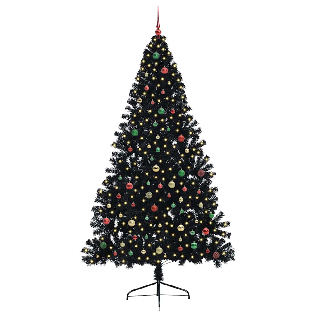 Albero di Natale artificiale con luci integrate Nero 240 cm PVC
