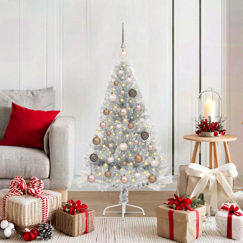 Albero di Natale artificiale con luci integrate Argento 120 cm