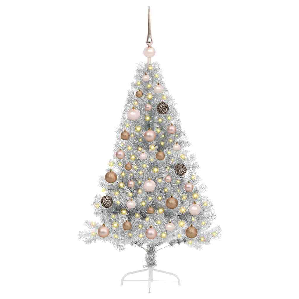 Albero di Natale artificiale con luci integrate Argento 120 cm
