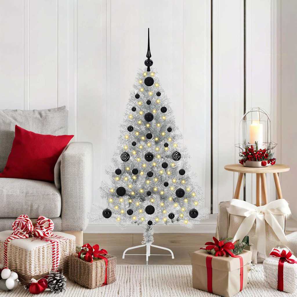Albero di Natale artificiale con luci integrate Argento 120 cm