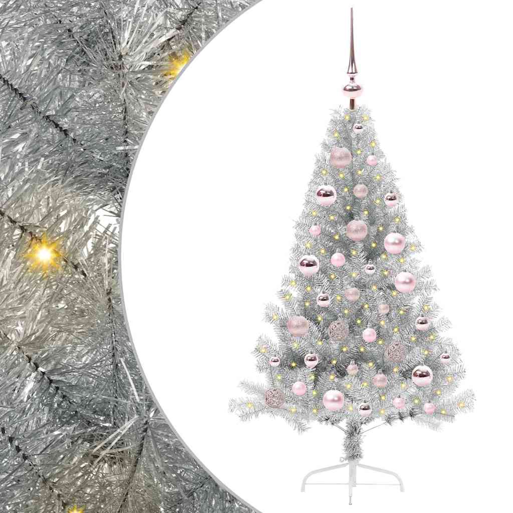 Albero di Natale artificiale con luci integrate Argento 120 cm