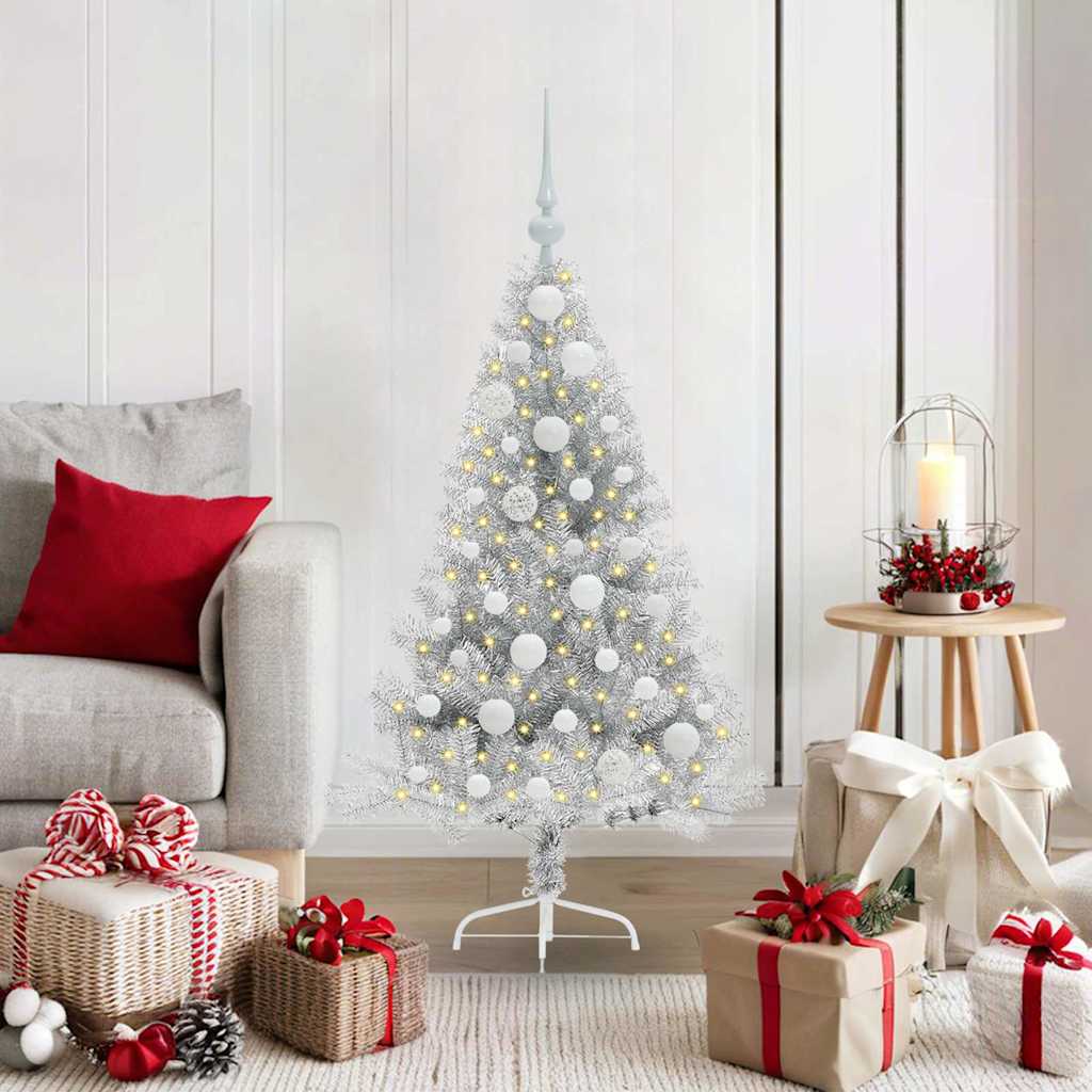 Albero di Natale artificiale con luci integrate Argento 120 cm