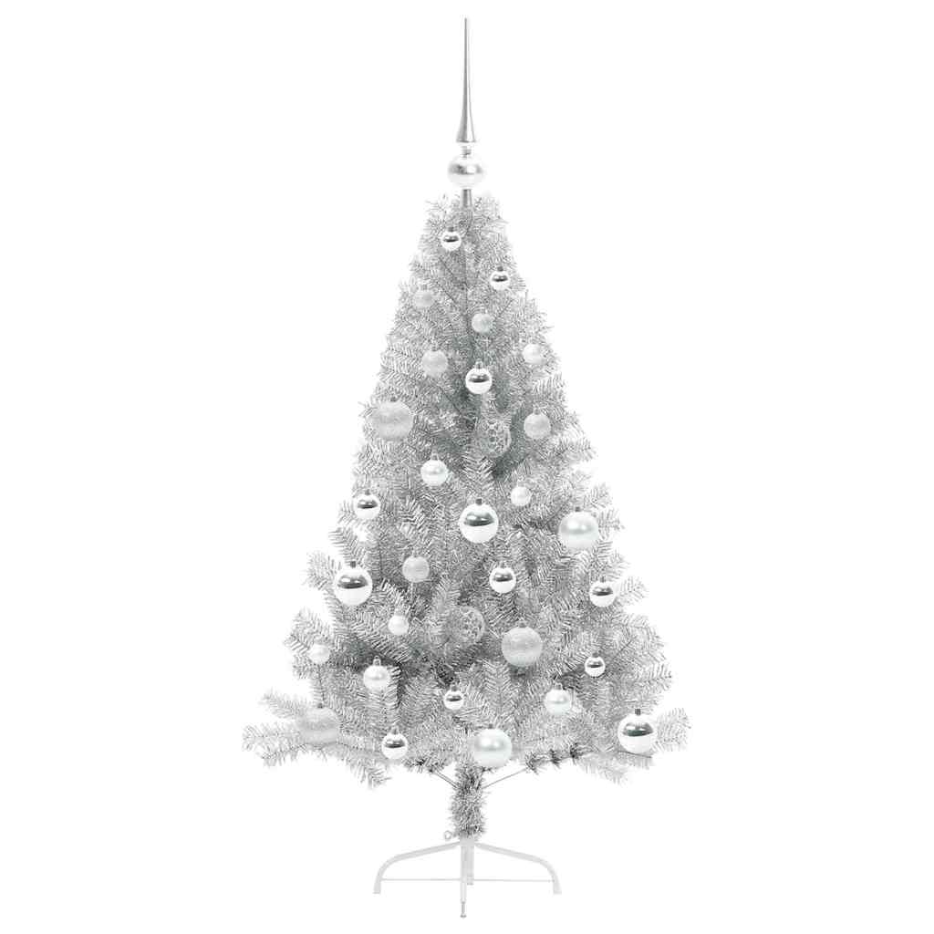 Albero di Natale artificiale con luci integrate Argento 120 cm