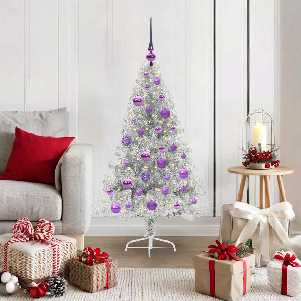 Albero di Natale artificiale con luci integrate Argento 120 cm