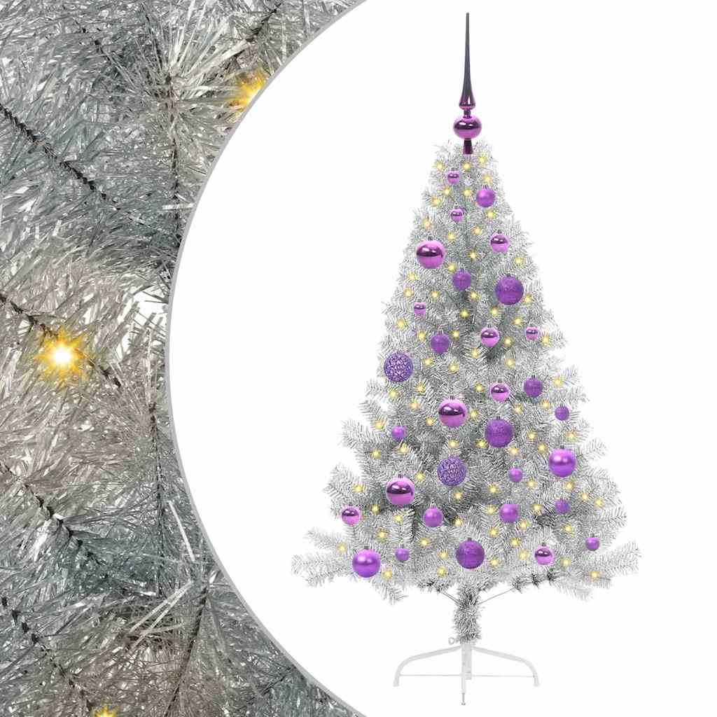 Albero di Natale artificiale con luci integrate Argento 120 cm
