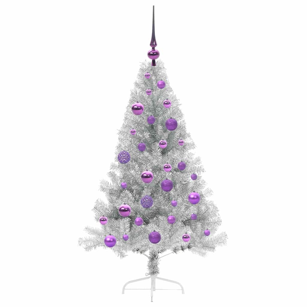 Albero di Natale artificiale con luci integrate Argento 120 cm