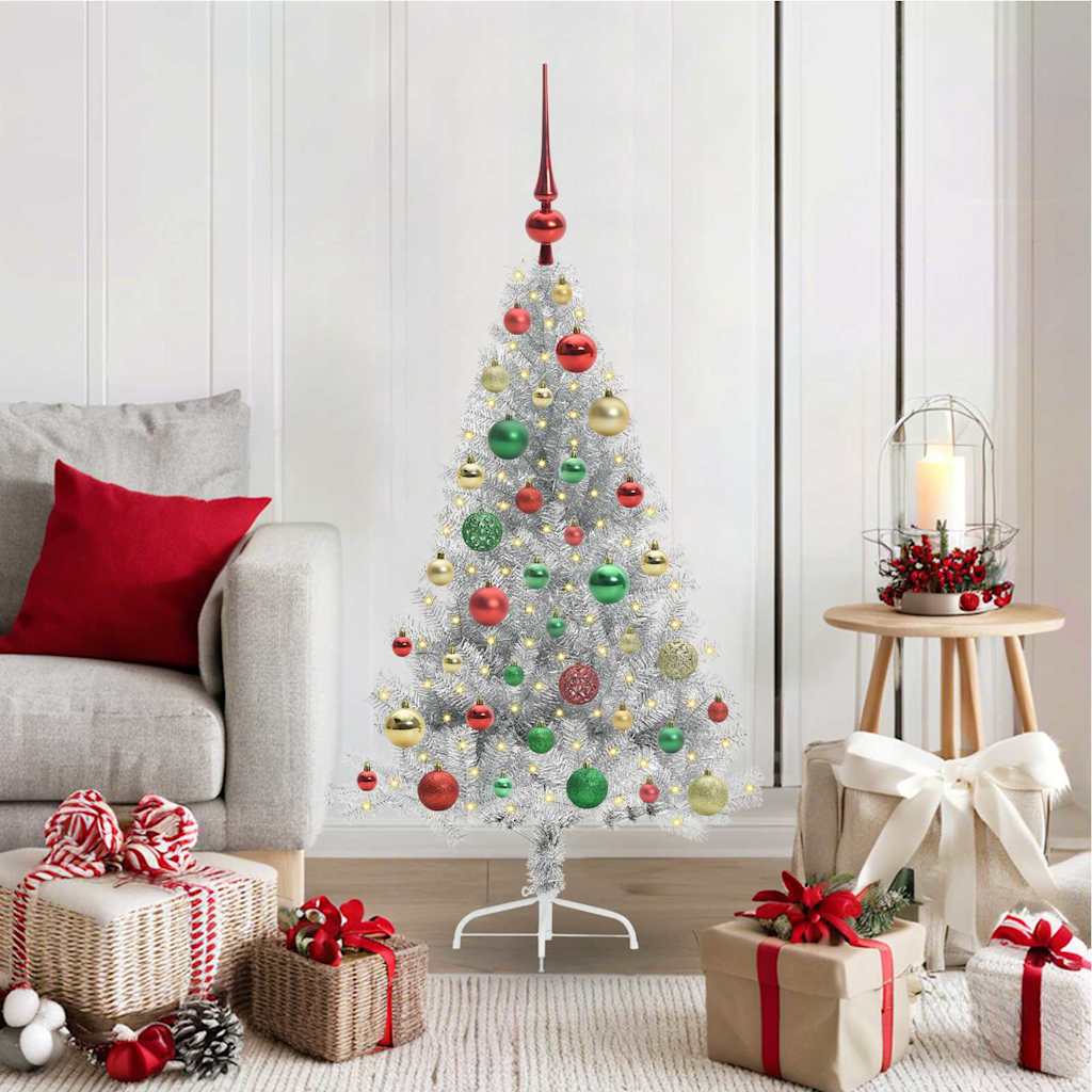Albero di Natale artificiale con luci integrate Argento 120 cm