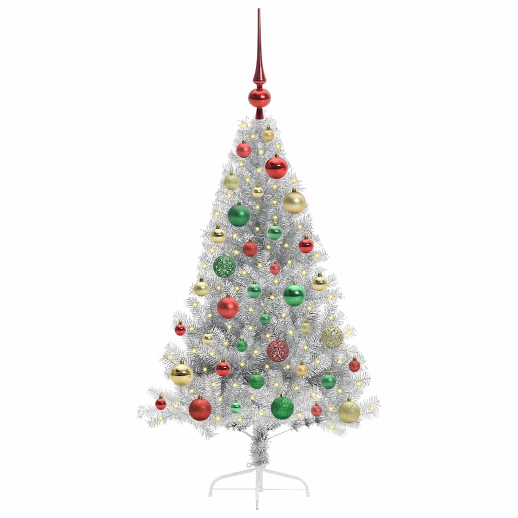 Albero di Natale artificiale con luci integrate Argento 120 cm