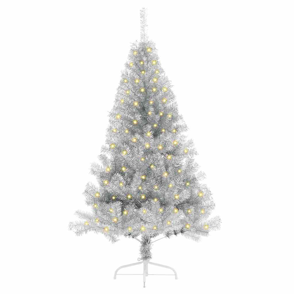 Albero di Natale artificiale con luci integrate Argento 150 cm