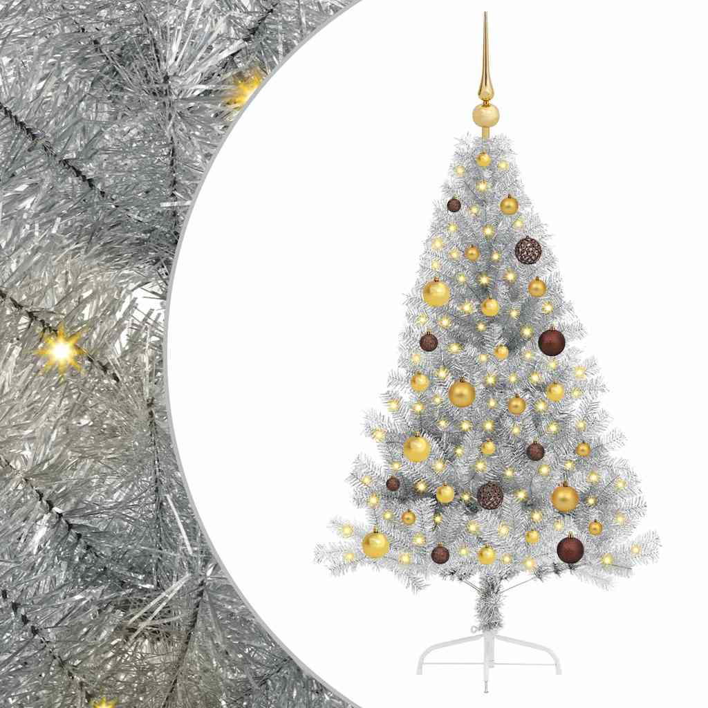 Albero di Natale artificiale con luci integrate Argento 150 cm