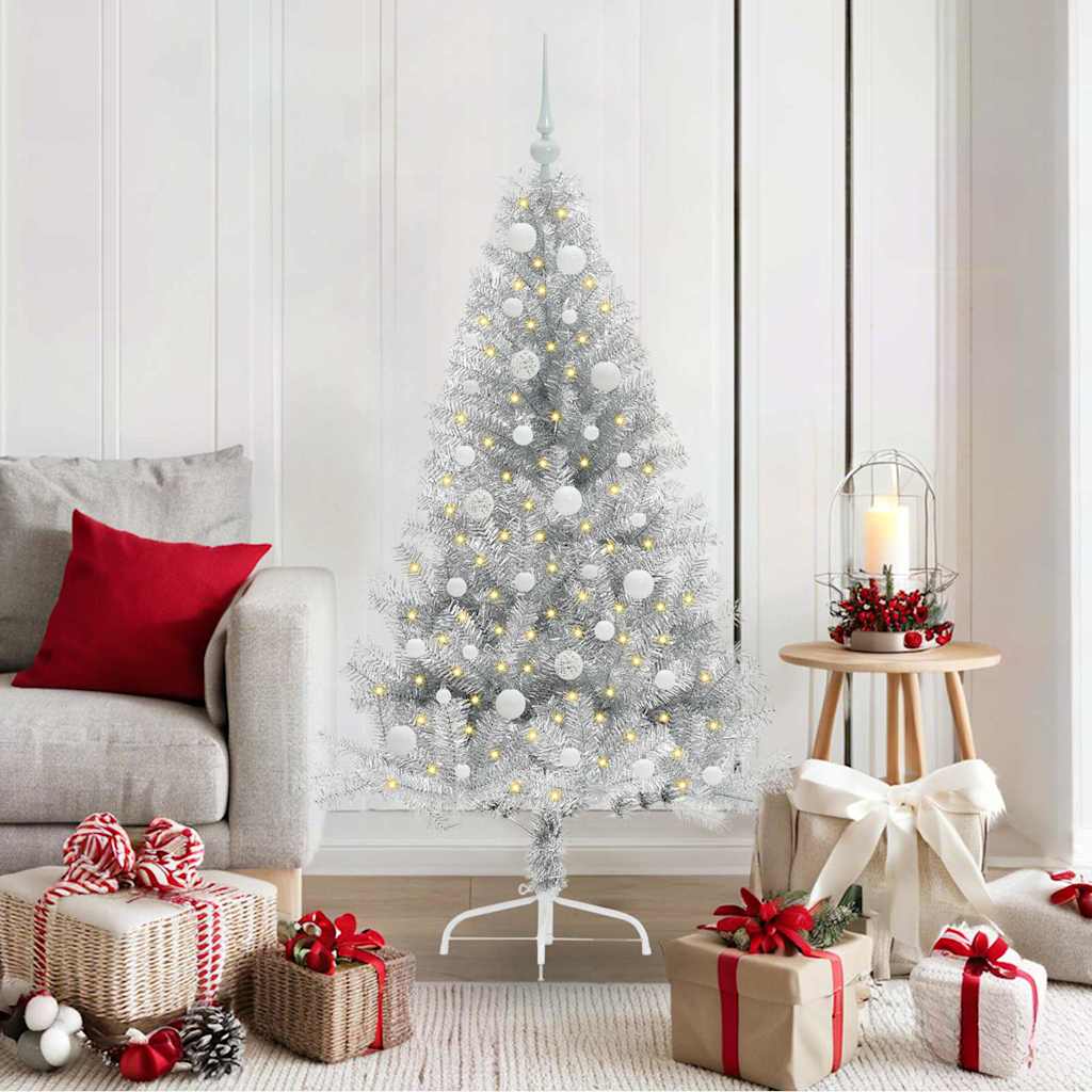Albero di Natale artificiale con luci integrate Argento 150 cm