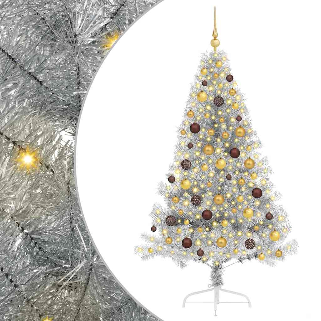 Albero di Natale artificiale con luci integrate Argento 180 cm