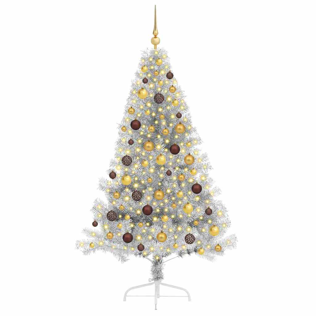 Albero di Natale artificiale con luci integrate Argento 180 cm