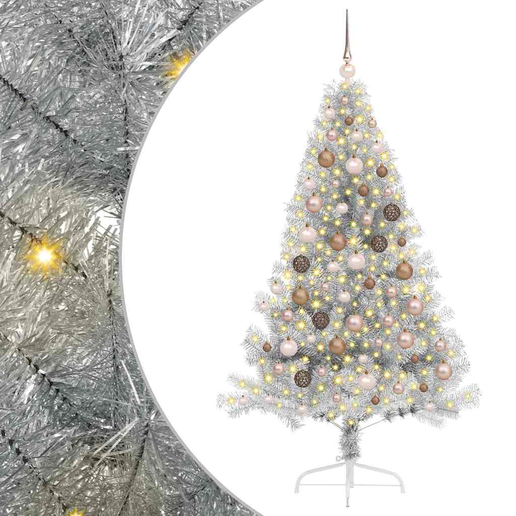 Albero di Natale artificiale con luci integrate Argento 180 cm