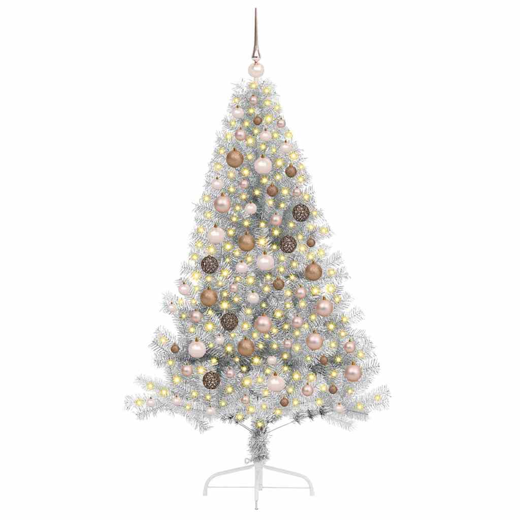 Albero di Natale artificiale con luci integrate Argento 180 cm