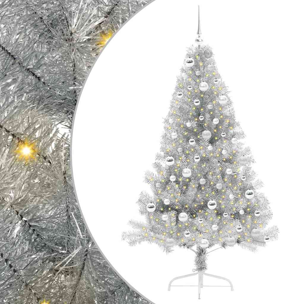 Albero di Natale artificiale con luci integrate Argento 180 cm