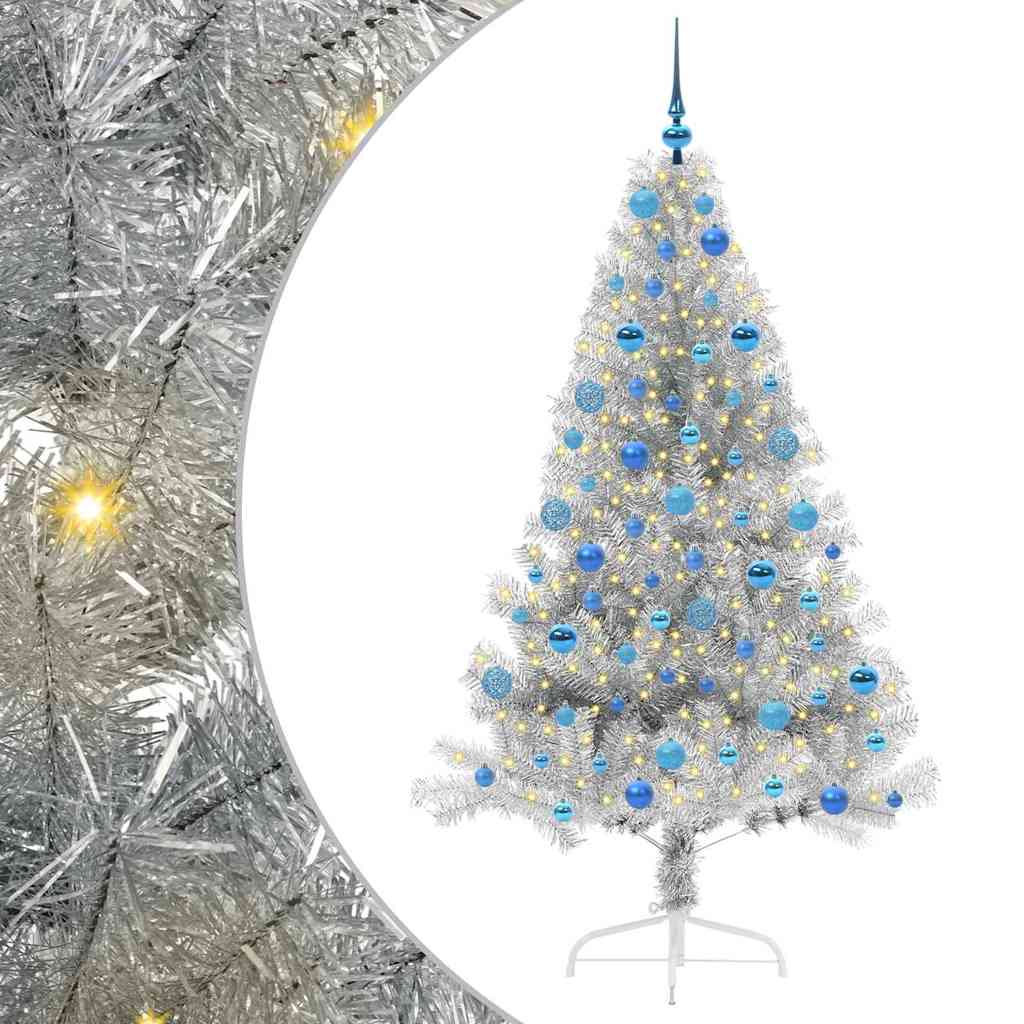 Albero di Natale artificiale con luci integrate Argento 180 cm
