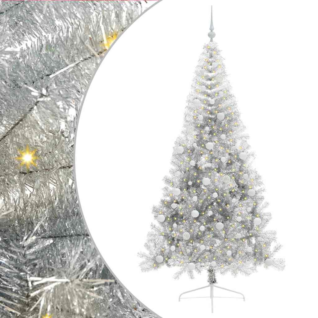 Albero di Natale artificiale con luci integrate Argento 210 cm
