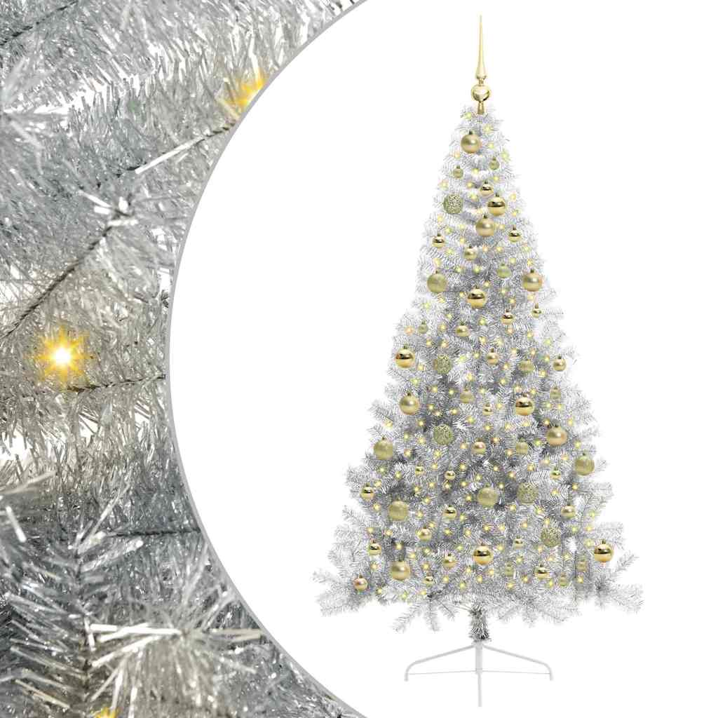 Albero di Natale artificiale con luci integrate Argento 210 cm